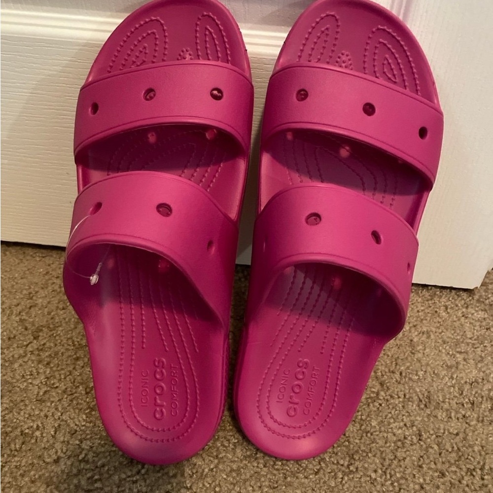 CROCS Kids Double Strap Slide Sandals in Bright Magenta